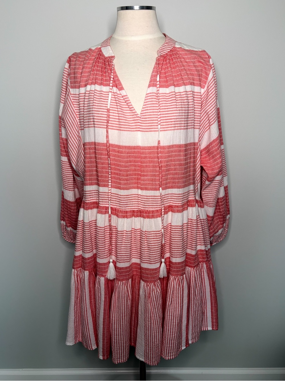 Seafolly Coral and White Cotton Striped Mini Dress, Small/Medium - Picture 1 of 10